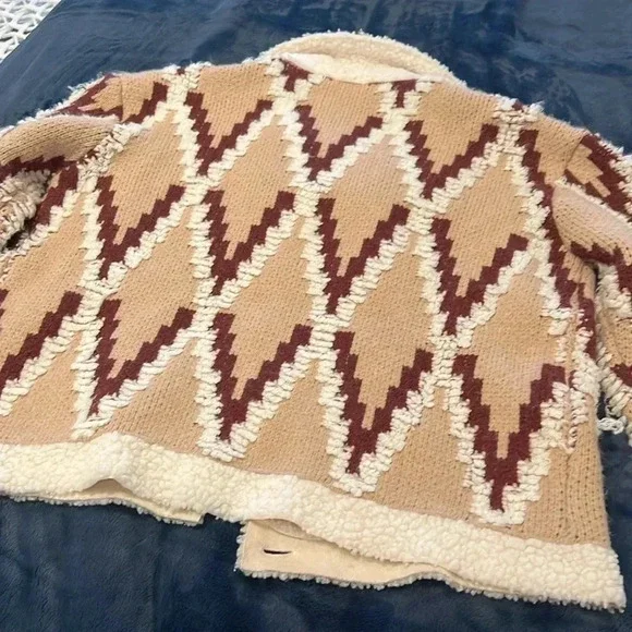 Sweeney Sherpa TrimVici Collection Jacket Sweater with Buttons women size small - Picture 9 of 11